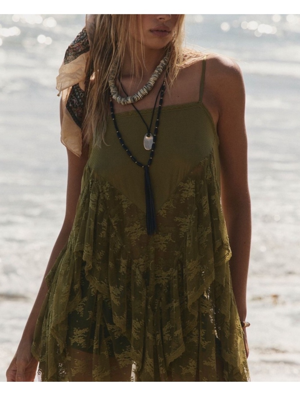 Free People Sunday Candy Mini Slip Dress (Green Moss)